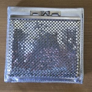 Whiting & Davis Silver Mesh Leather Wallet & Change Coin Purse Combo Evening